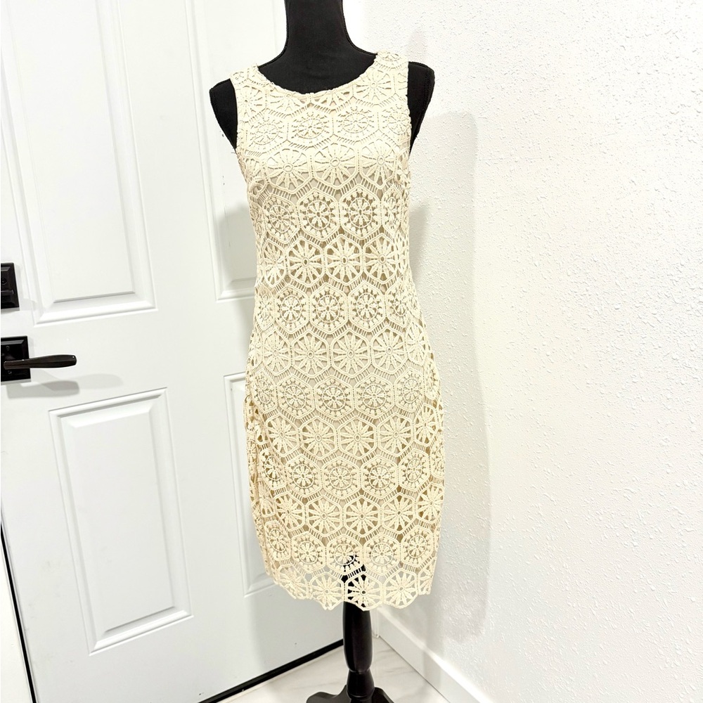 Lucky Brand Cream Crochet Midi Dress XS‎